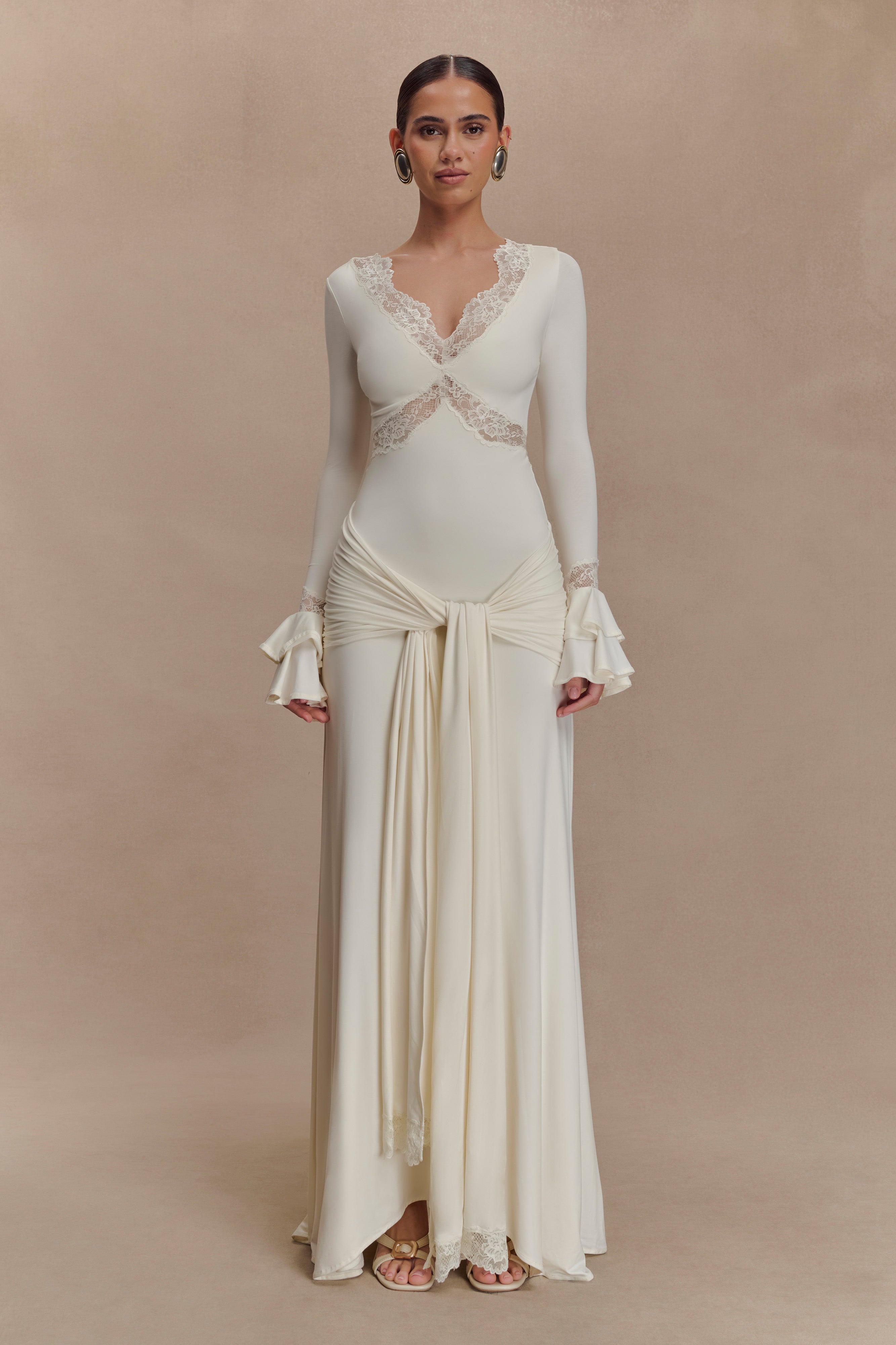 Electra Slinky Lace Maxi Klänning - Elfenben