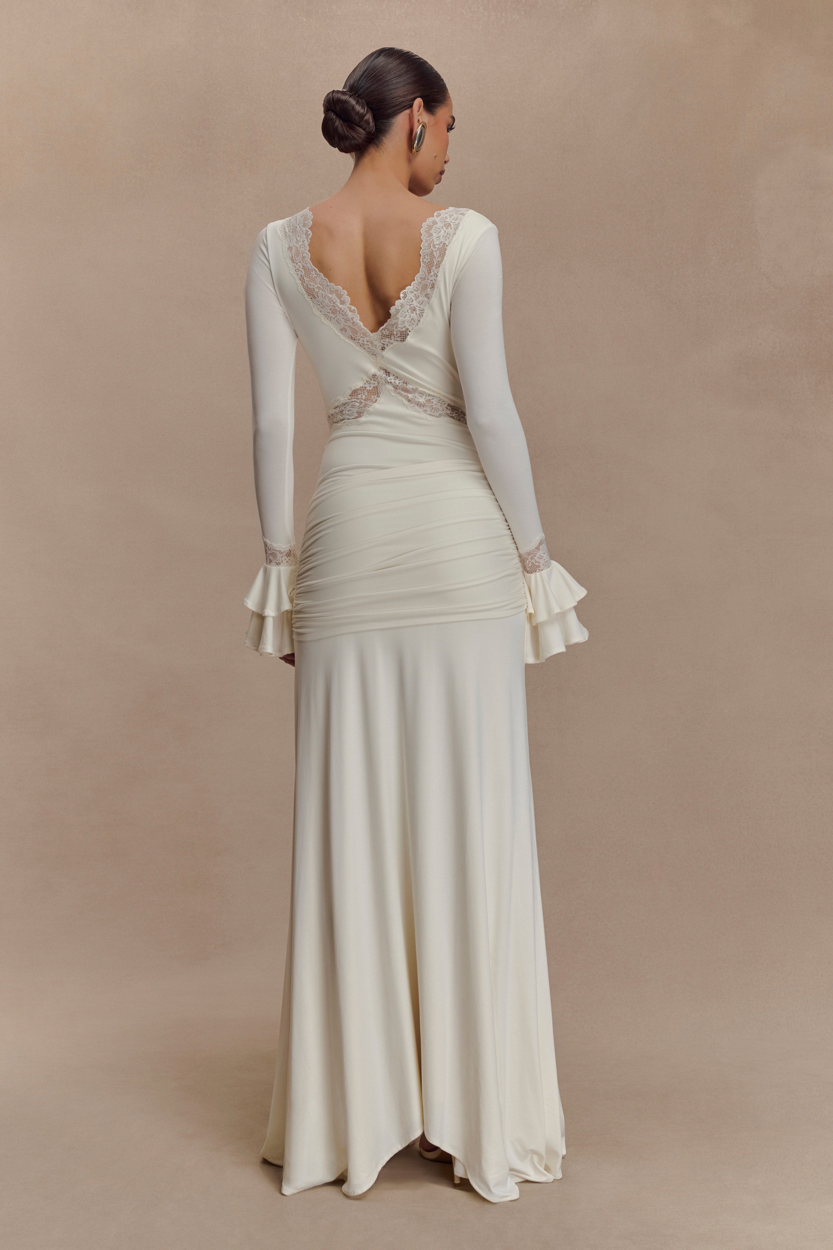 Electra Slinky Lace Maxi Klänning - Elfenben