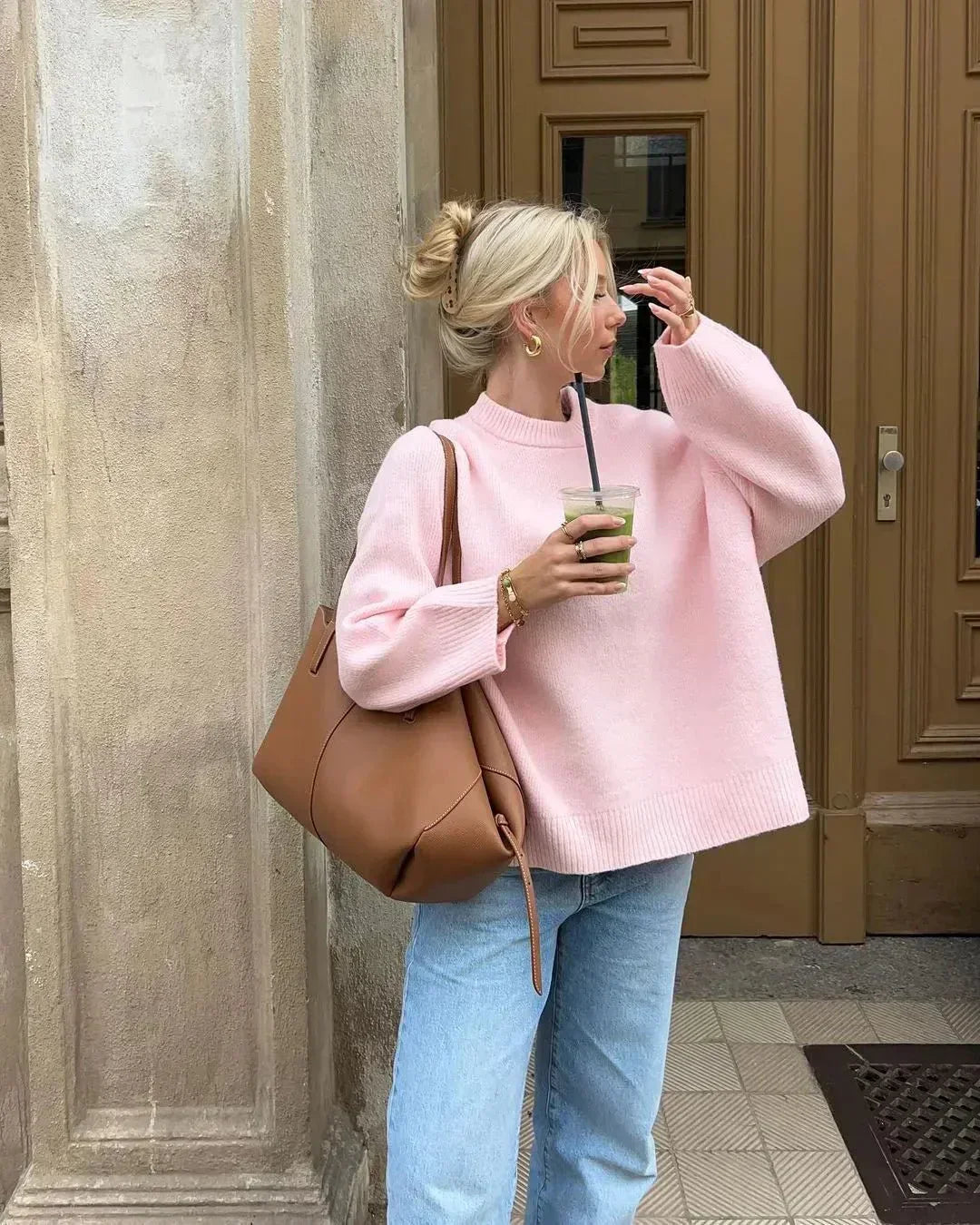 CLAIRE | PULLOVER MED LÅNGA ÄRMAR I ROSA
