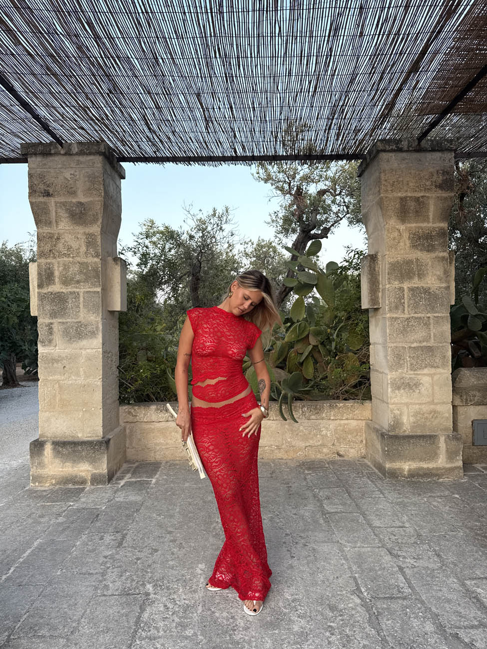 Jupe Marisol i spets - Röd