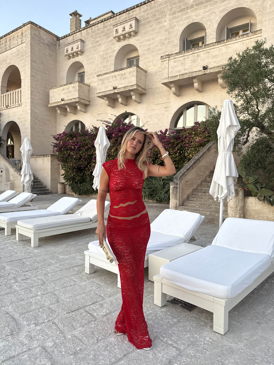 Jupe Marisol i spets - Röd