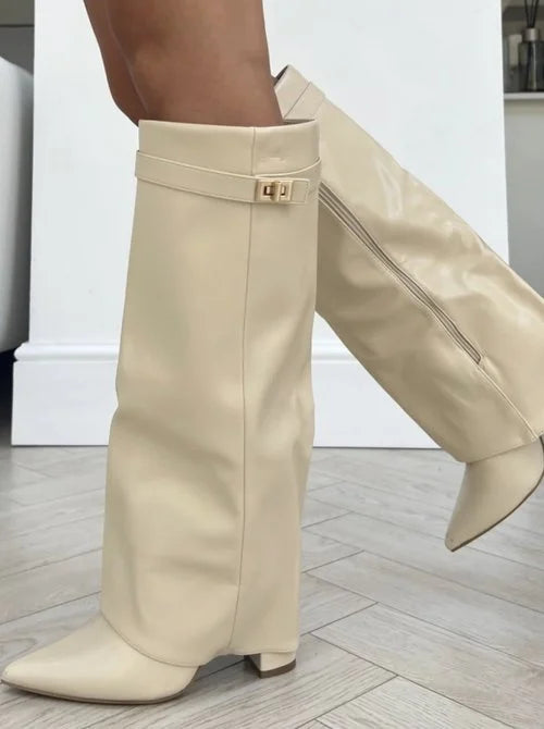 Champagne - Hög Vegan Stövlar med Glans