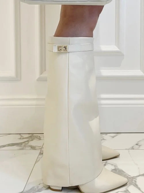 Champagne - Hög Vegan Stövlar med Glans