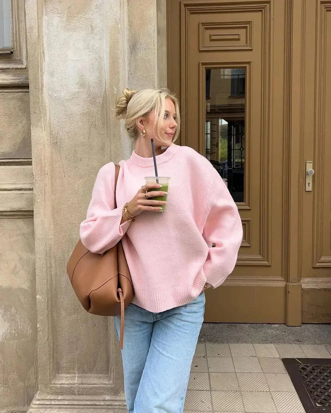 CLAIRE | PULLOVER MED LÅNGA ÄRMAR I ROSA